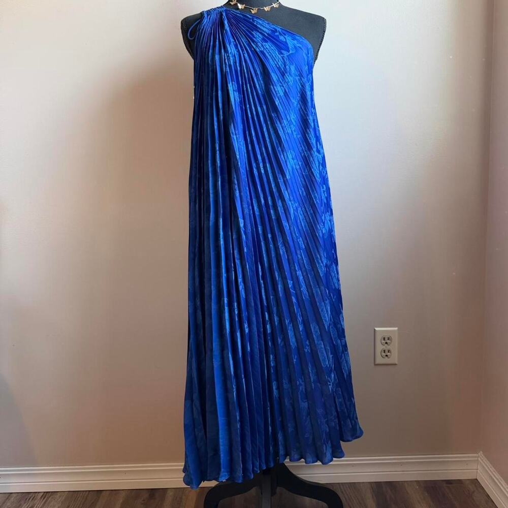 One Shoulder Pleated Dress Banana Republic Blue Elegant Wedding Guest XS